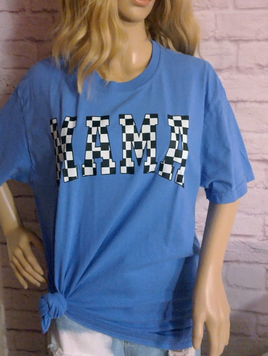 Checkered Mama Tee (BLUE)