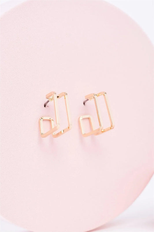 Gold Brass Square Dangle Earrings