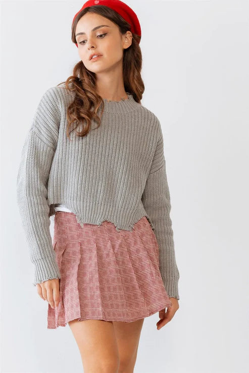 Grey Torn Crop Sweater