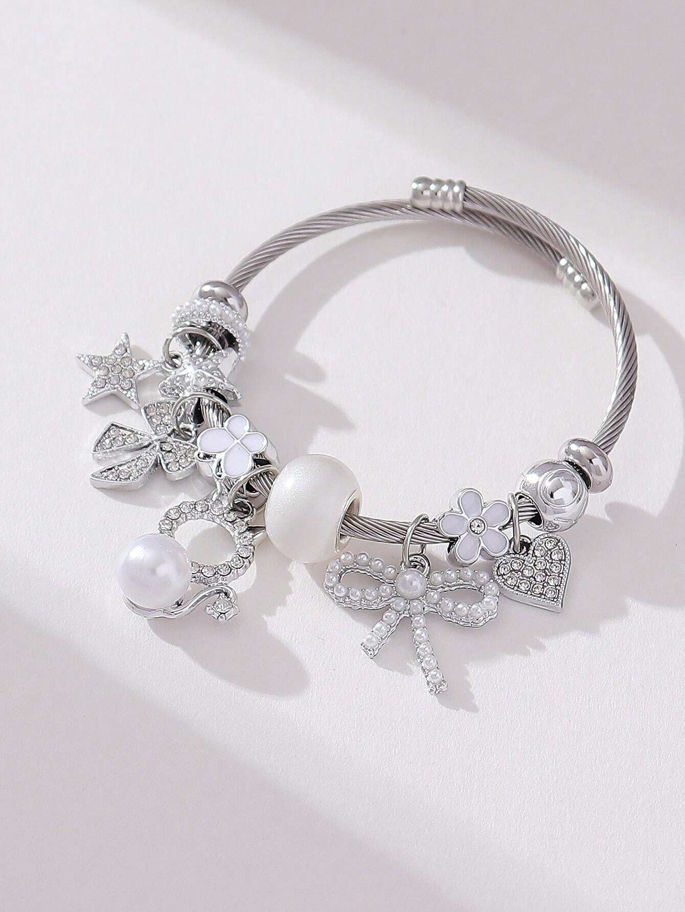 Elegant Crystal & Faux Pearl Charm Bracelet