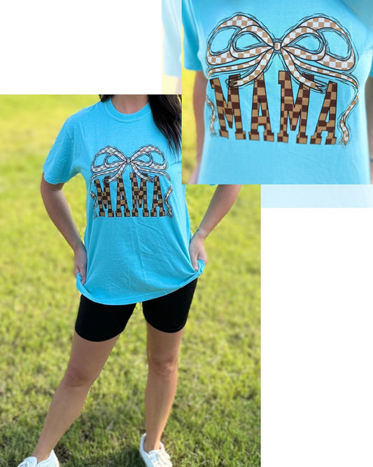Brown Checker Mama with Bow Color T-Shirt
