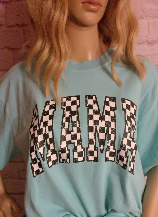 Mama Checkered Varsity Curved Tee