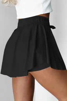 Black Drawstring High Waist Lined Tennis Skorts